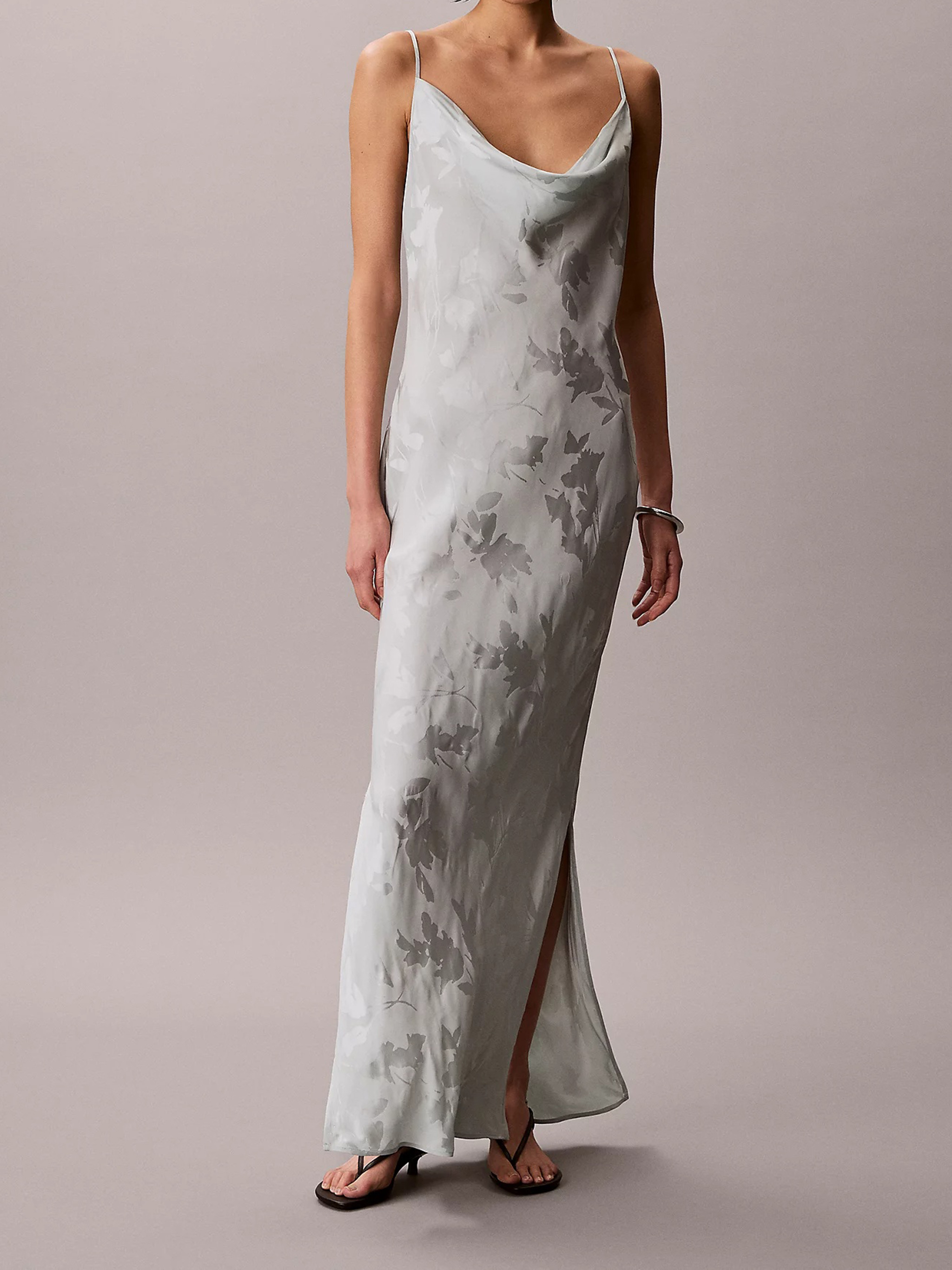 Calvin Klein Viscose Jacquard Maxi Slip Dress Q0 Pale Meadow Abito – Women
