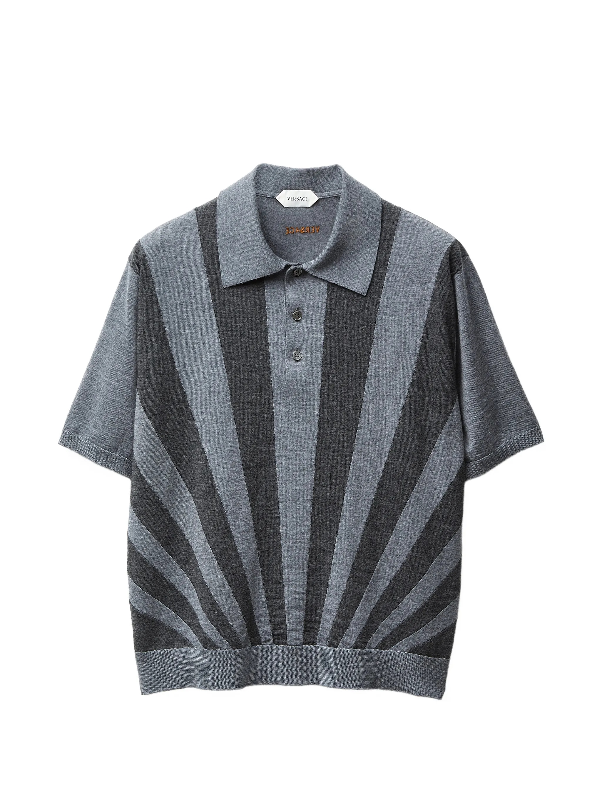 Versace Knit Sweater Rays Intarsia Grey Polo – Men