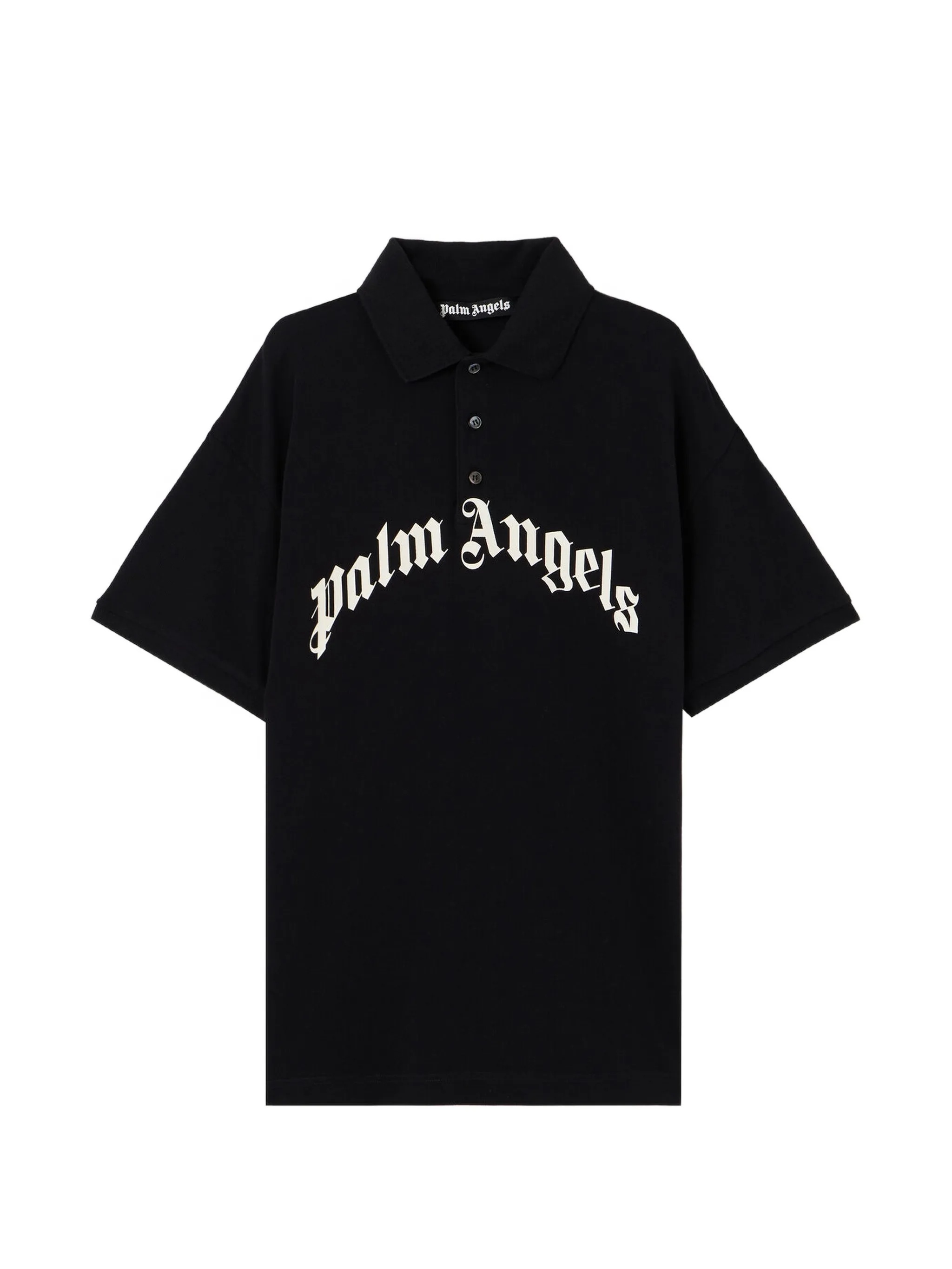 Palm Angels Men's Black Curved Logo Polo S-S